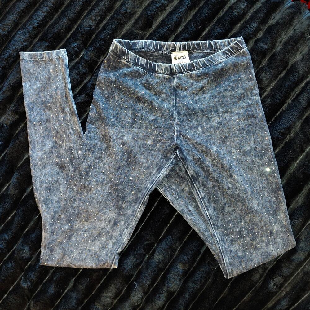 Small Vocal Gray Acid Wash Leggings with Rhinestones